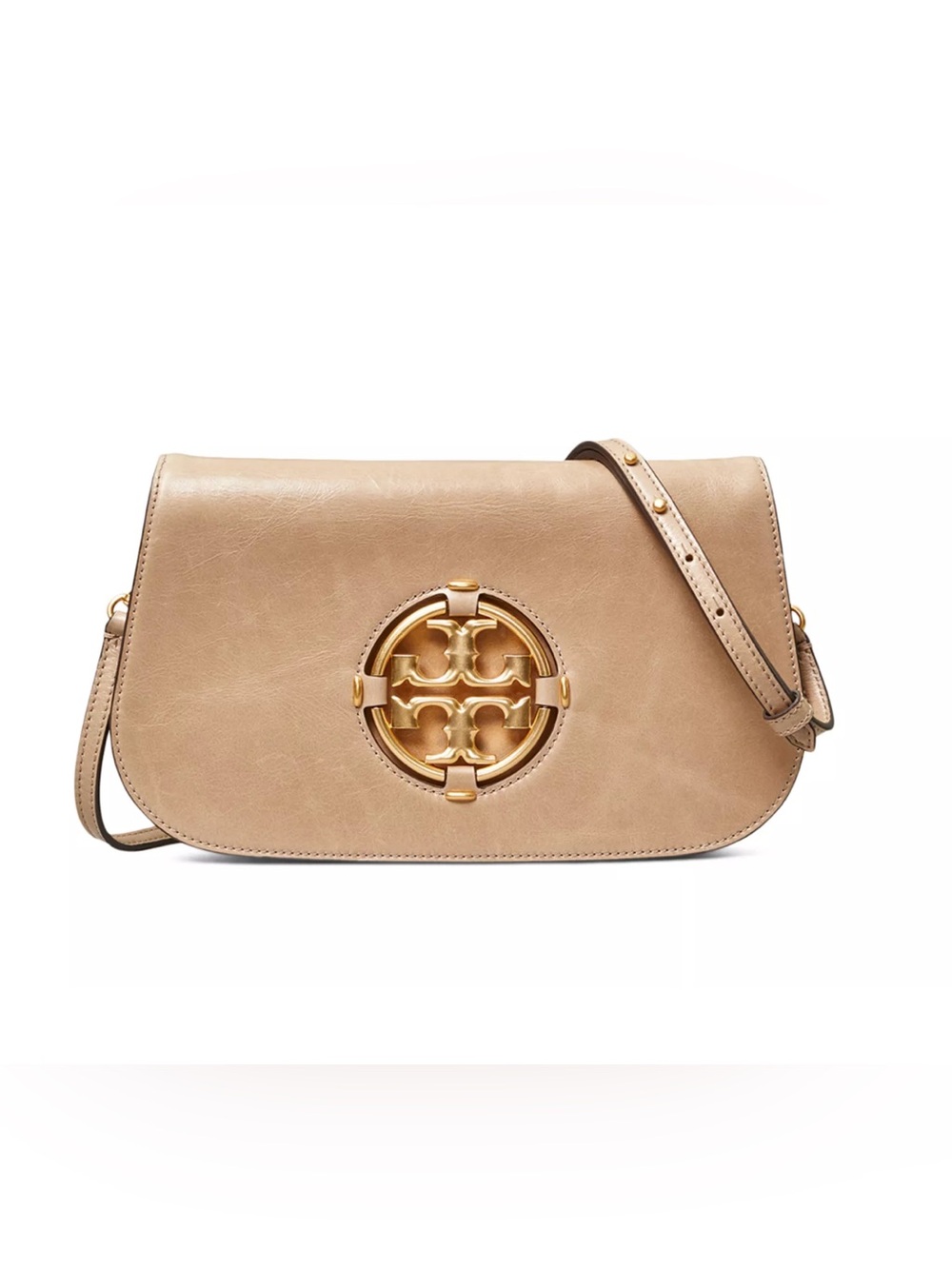 Tory Burch Taupe Miller Leather Bag with Gold Logo